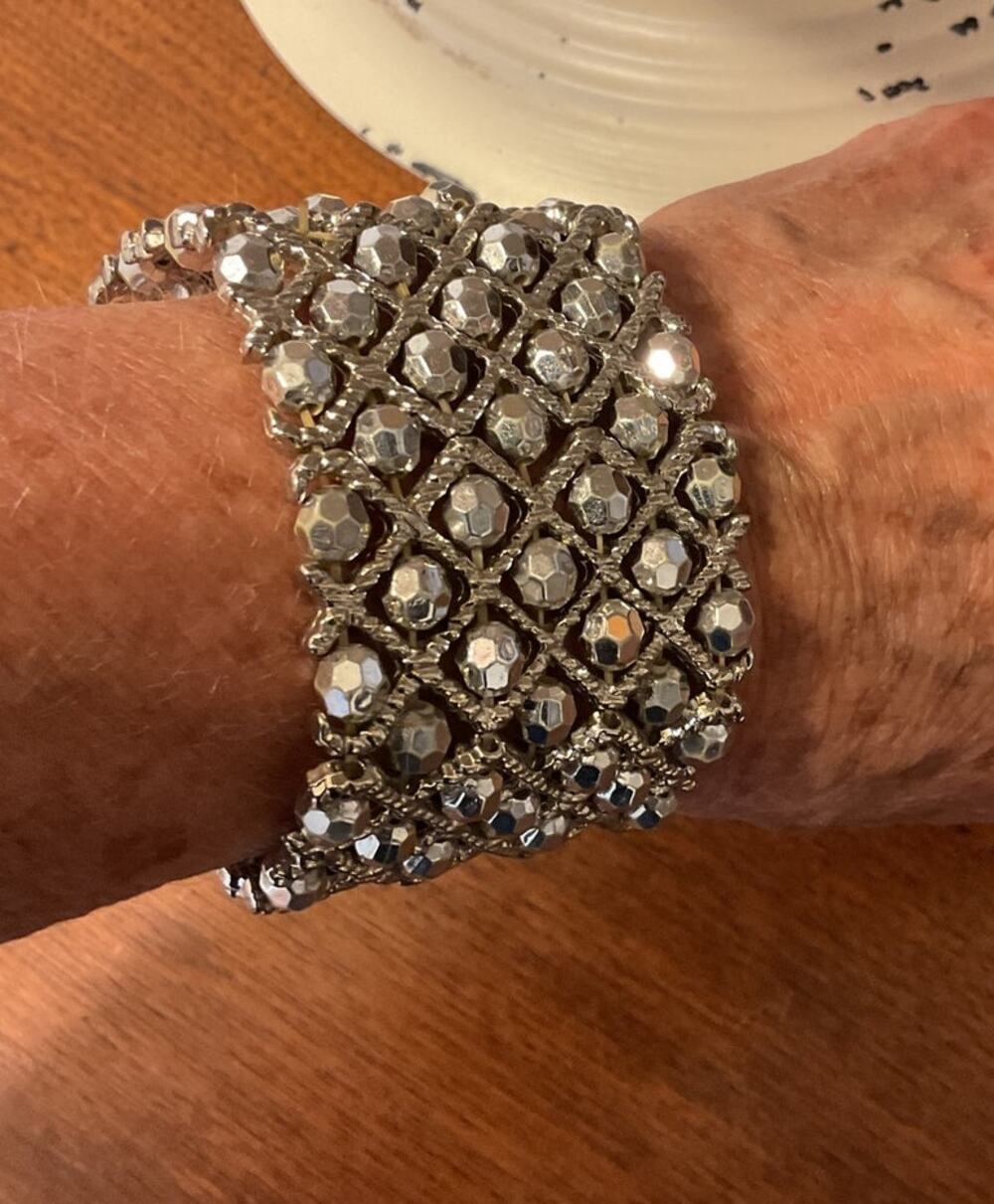 Vintage Stretchy Beaded Bracelet Silver Glam